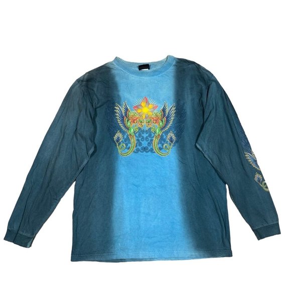 VTG Extreme Limit Dragon Star Long Sleeve T-Shirt‎ Pullover Tie Dye Ombre Blue - Picture 1 of 10